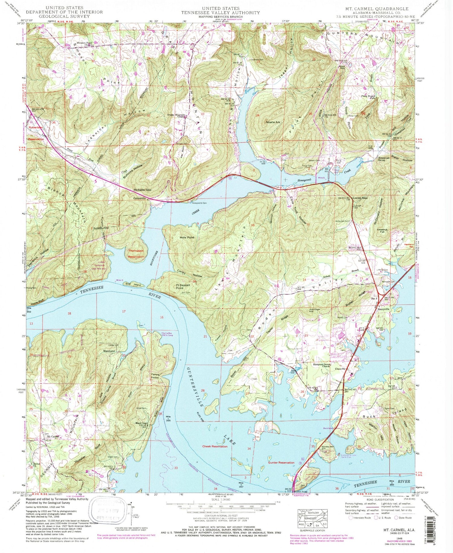 Classic USGS Mount Carmel Alabama 7.5'x7.5' Topo Map Image