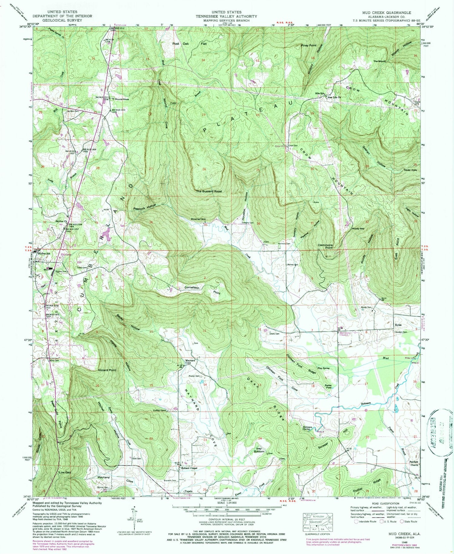 Classic USGS Mud Creek Alabama 7.5'x7.5' Topo Map Image