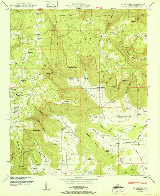 Classic USGS Mud Creek Alabama 7.5'x7.5' Topo Map Image
