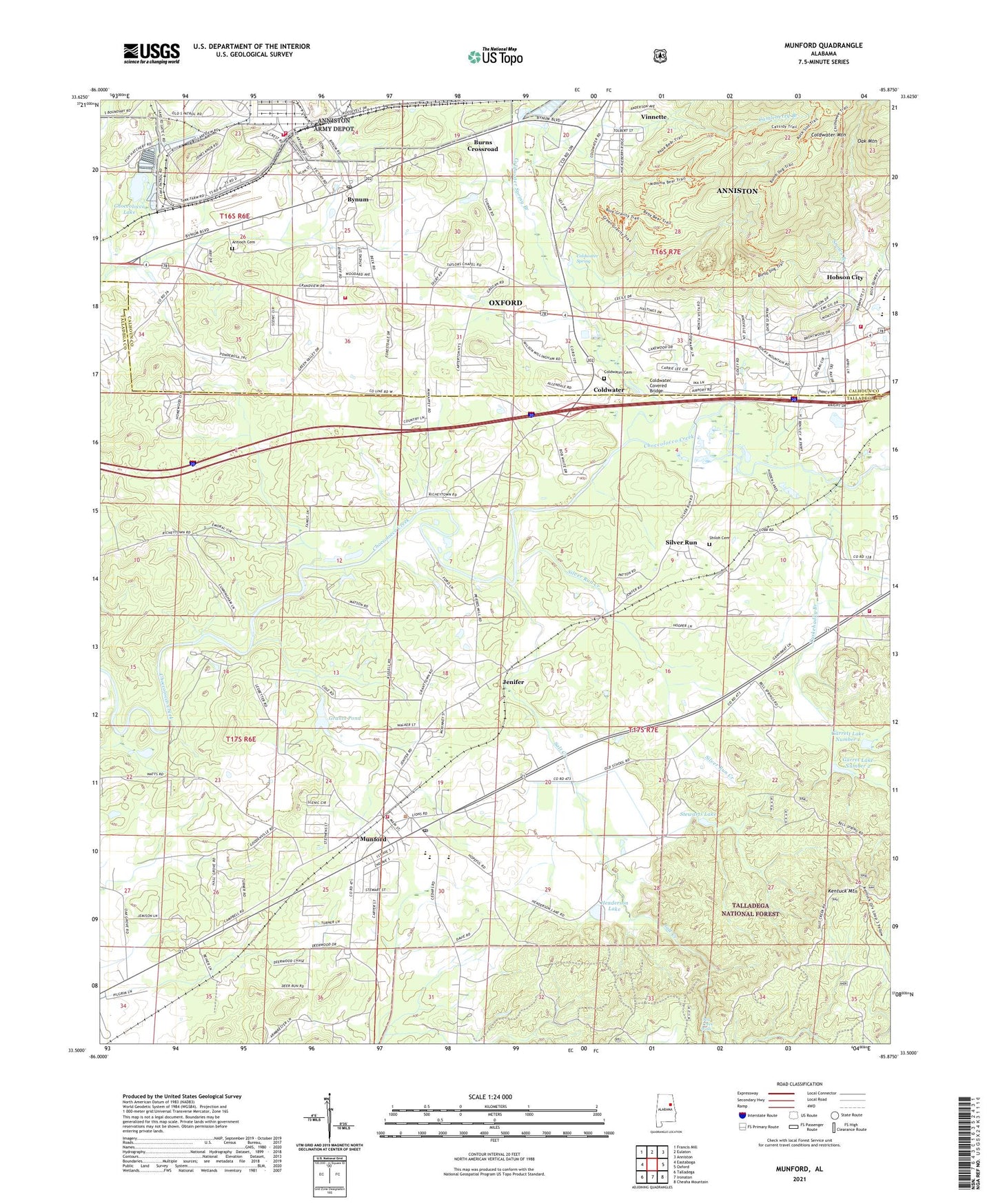 Munford Alabama US Topo Map Image