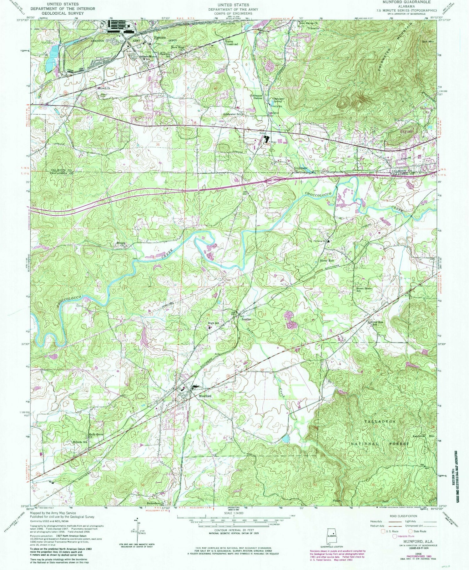 Classic USGS Munford Alabama 7.5'x7.5' Topo Map Image