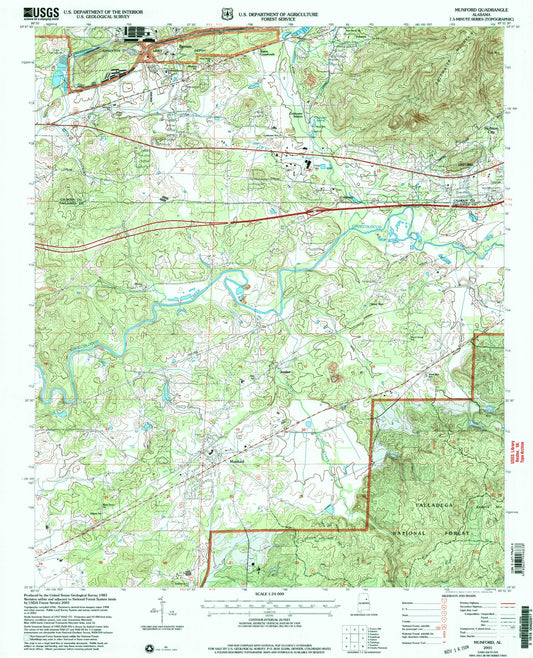 Classic USGS Munford Alabama 7.5'x7.5' Topo Map Image