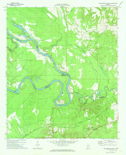 Classic USGS Myrtlewood North Alabama 7.5'x7.5' Topo Map Image