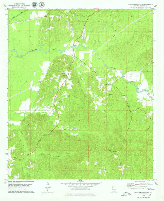 Classic USGS Myrtlewood South Alabama 7.5'x7.5' Topo Map Image