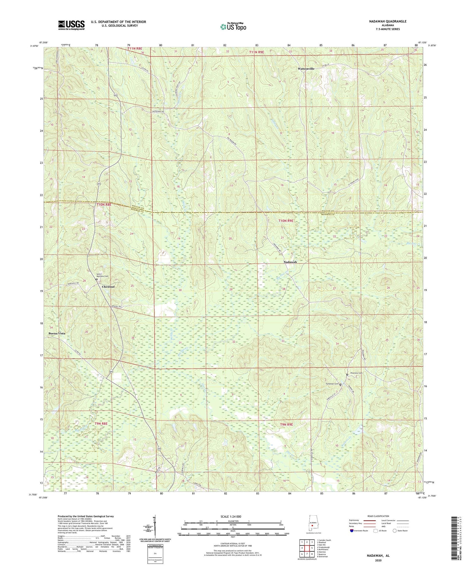 Nadawah Alabama US Topo Map Image