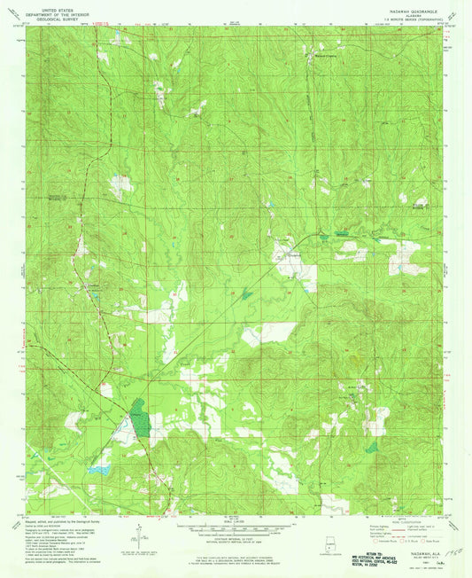 Classic USGS Nadawah Alabama 7.5'x7.5' Topo Map Image
