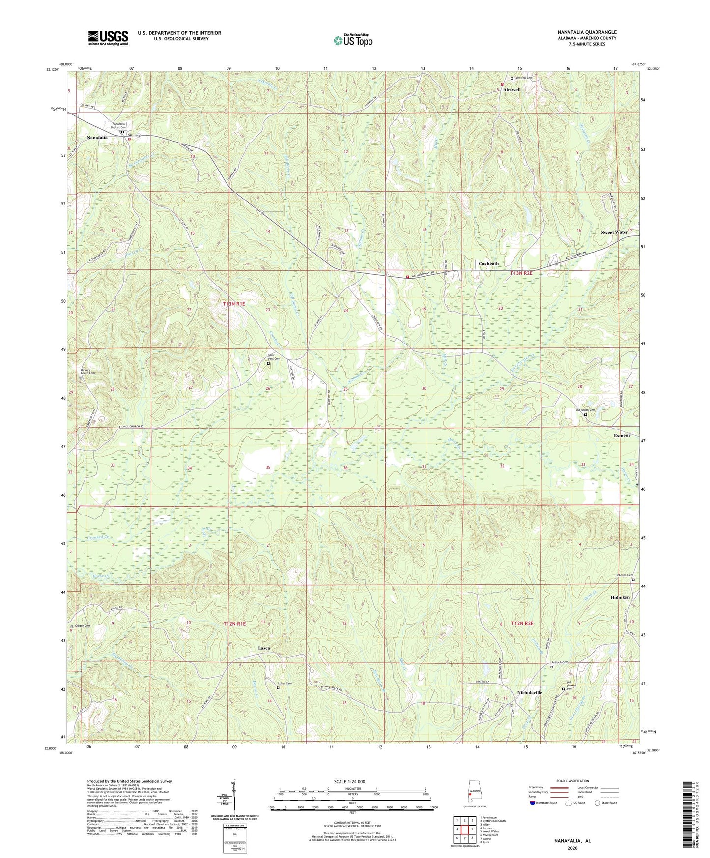 Nanafalia Alabama US Topo Map Image