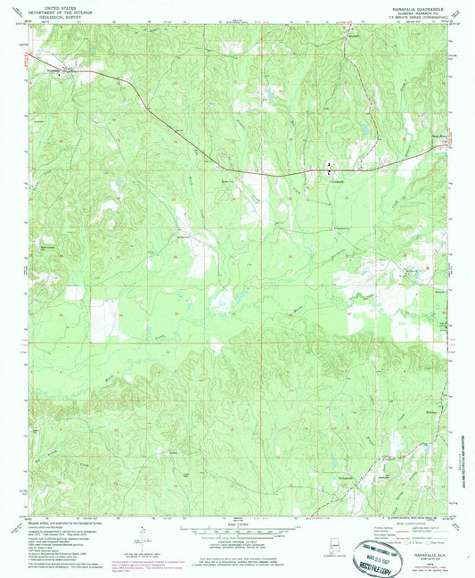 Classic USGS Nanafalia Alabama 7.5'x7.5' Topo Map Image