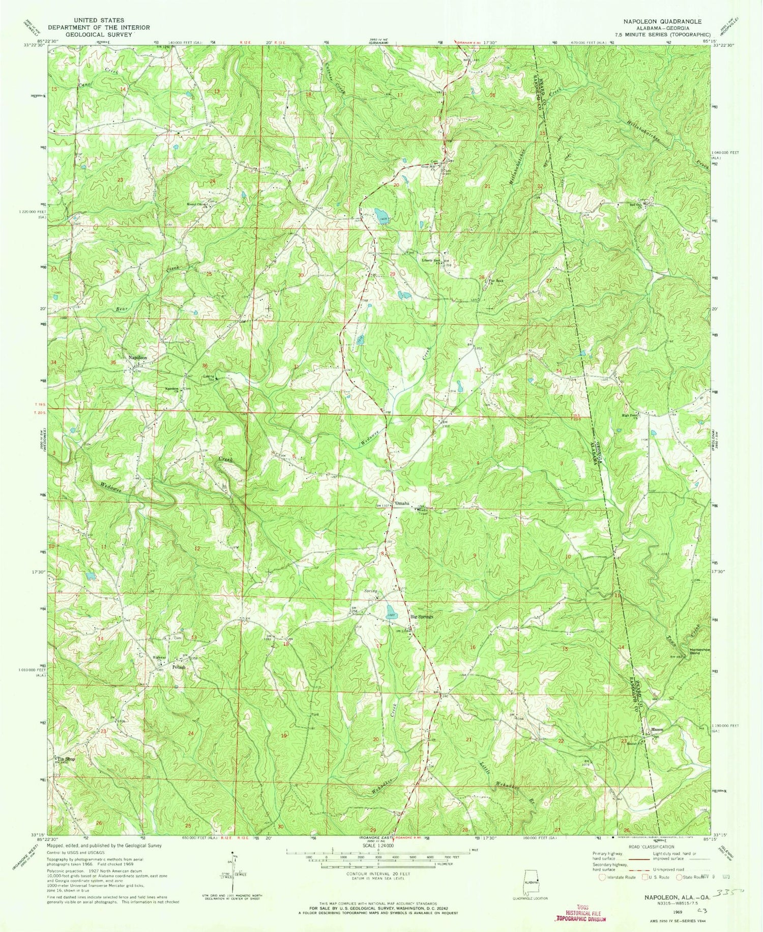 Classic USGS Napoleon Alabama 7.5'x7.5' Topo Map Image