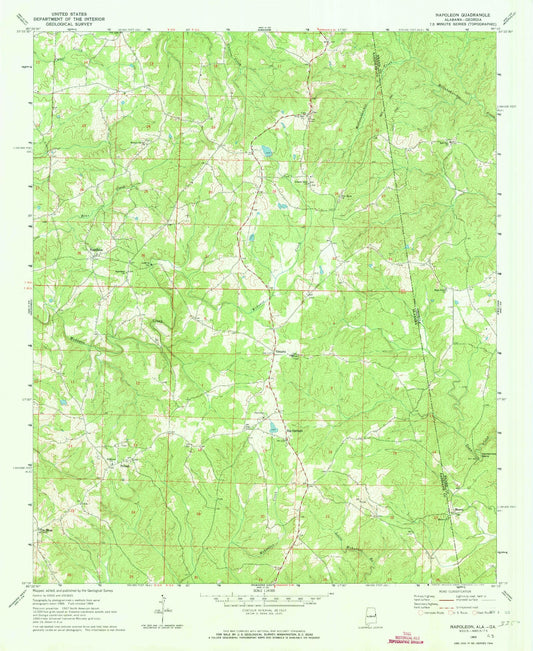 Classic USGS Napoleon Alabama 7.5'x7.5' Topo Map Image