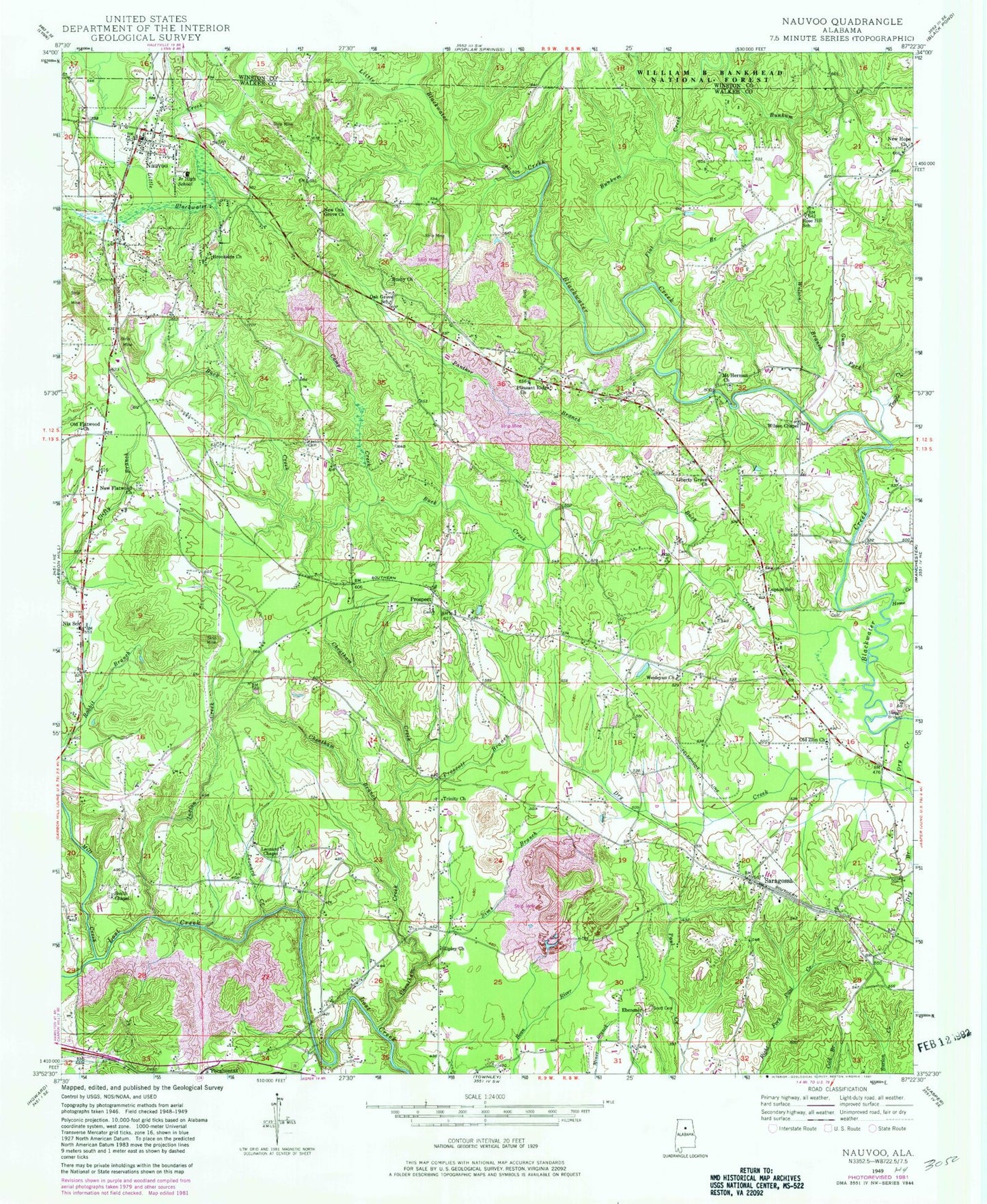 Classic USGS Nauvoo Alabama 7.5'x7.5' Topo Map Image