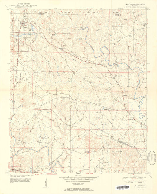 Classic USGS Nauvoo Alabama 7.5'x7.5' Topo Map Image