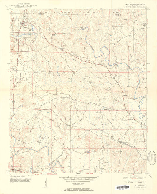Classic USGS Nauvoo Alabama 7.5'x7.5' Topo Map Image