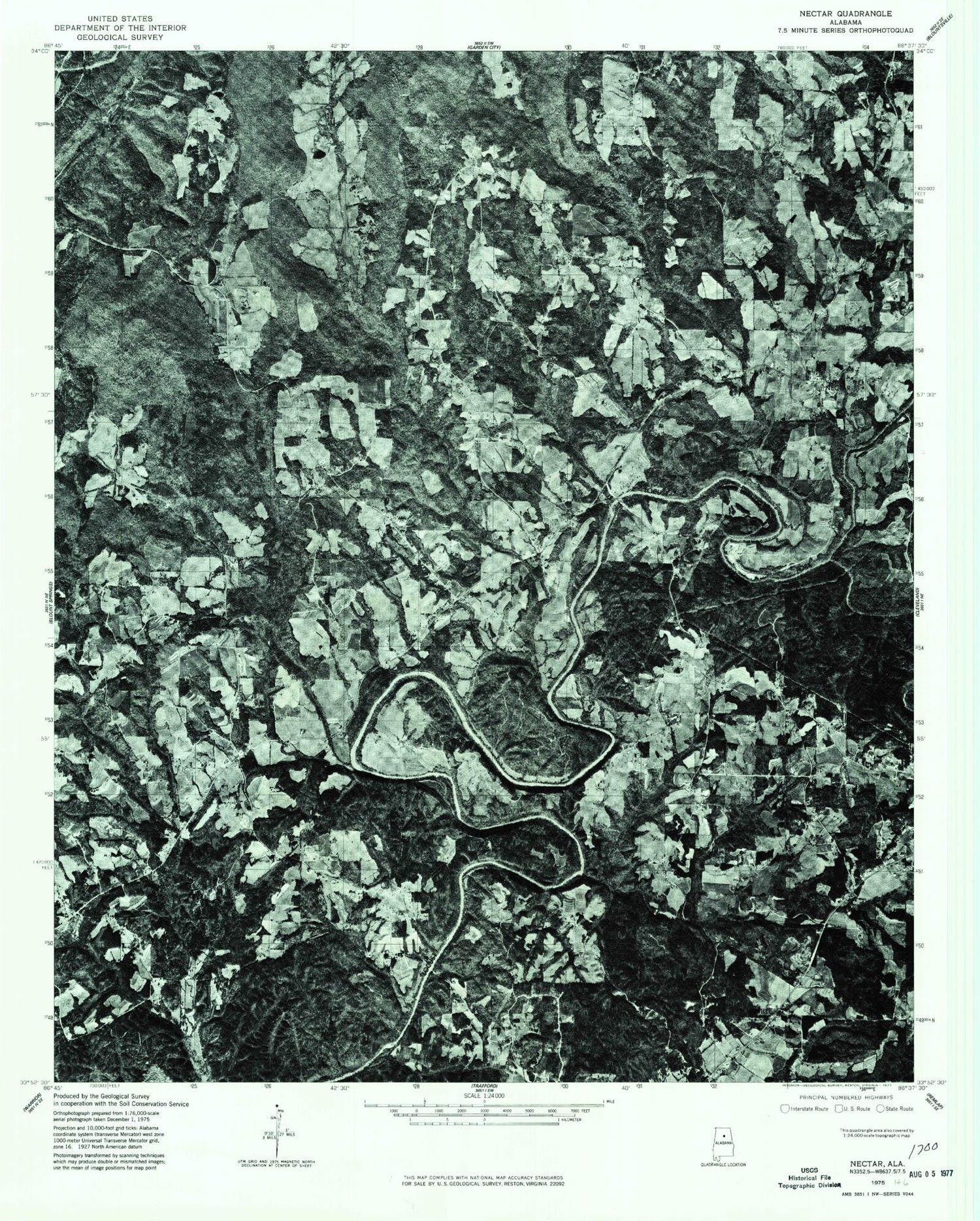 Classic USGS Nectar Alabama 7.5'x7.5' Topo Map Image