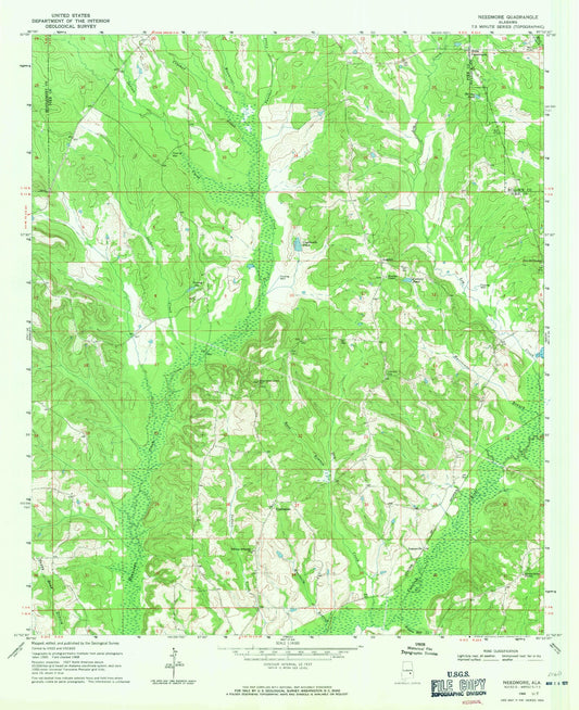Classic USGS Needmore Alabama 7.5'x7.5' Topo Map Image