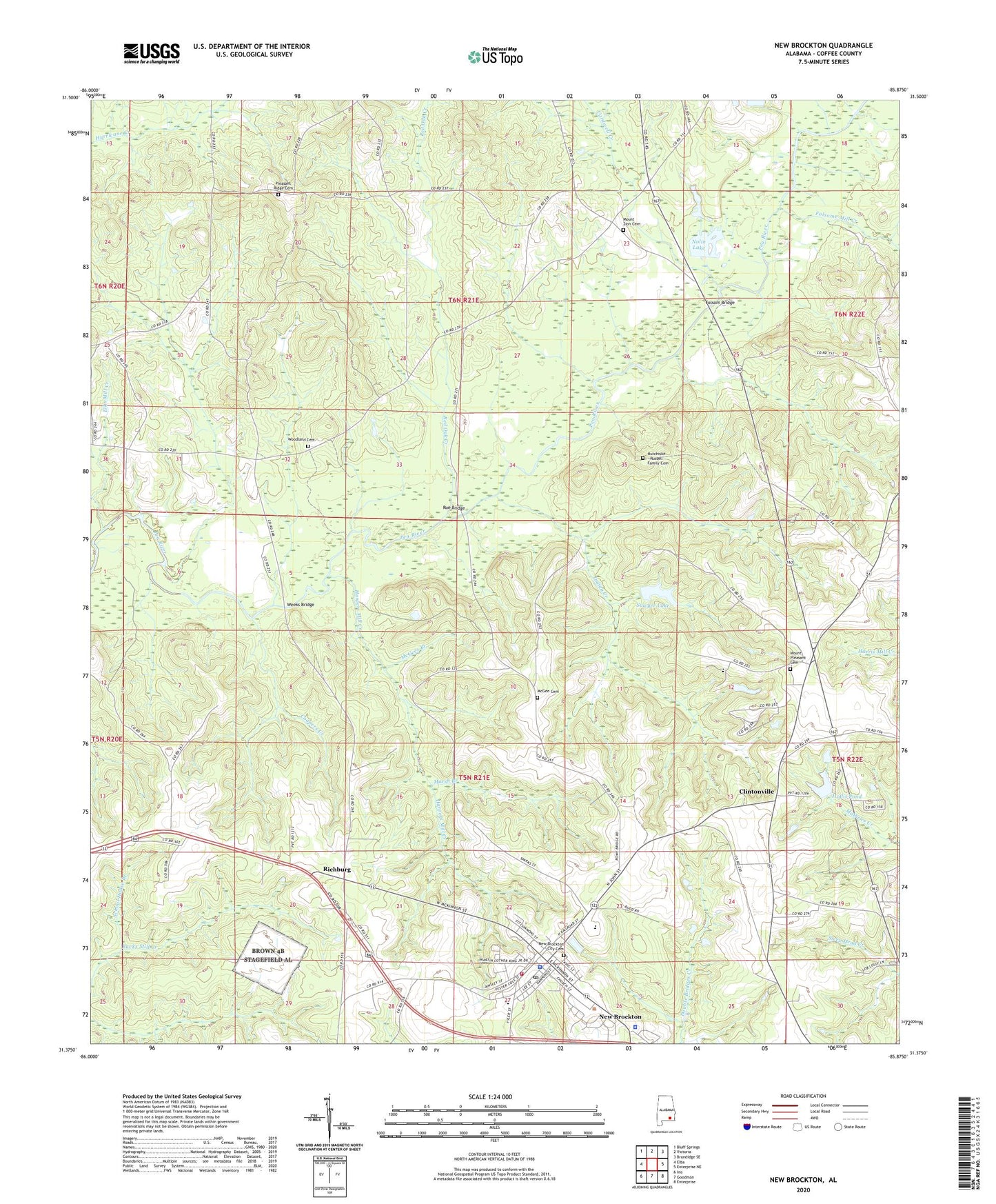 New Brockton Alabama US Topo Map Image