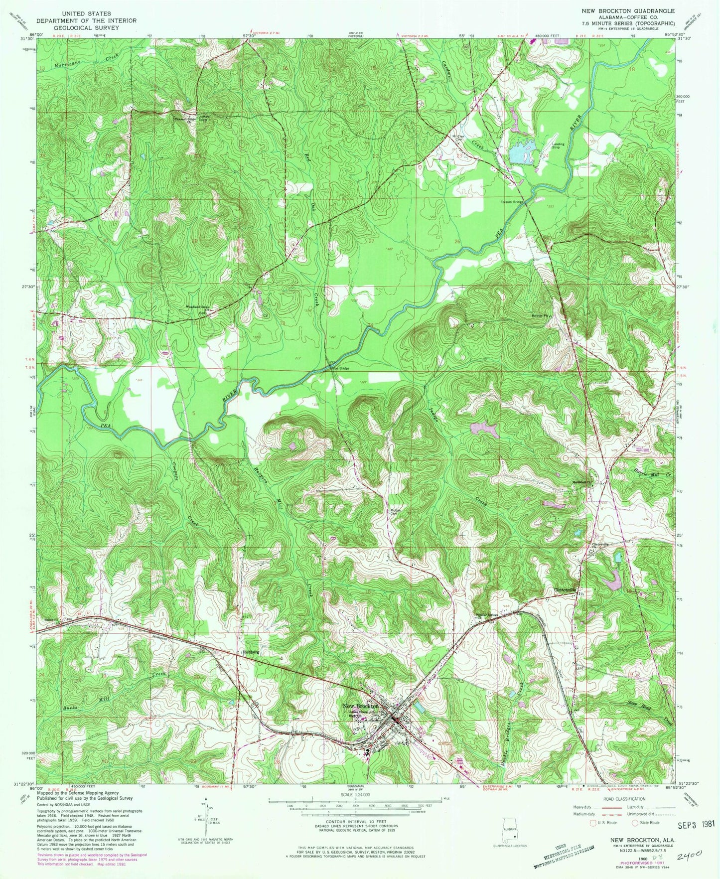 Classic USGS New Brockton Alabama 7.5'x7.5' Topo Map Image