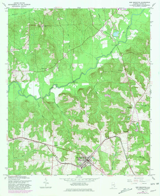 Classic USGS New Brockton Alabama 7.5'x7.5' Topo Map Image