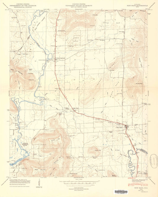Classic USGS New Hope Alabama 7.5'x7.5' Topo Map Image