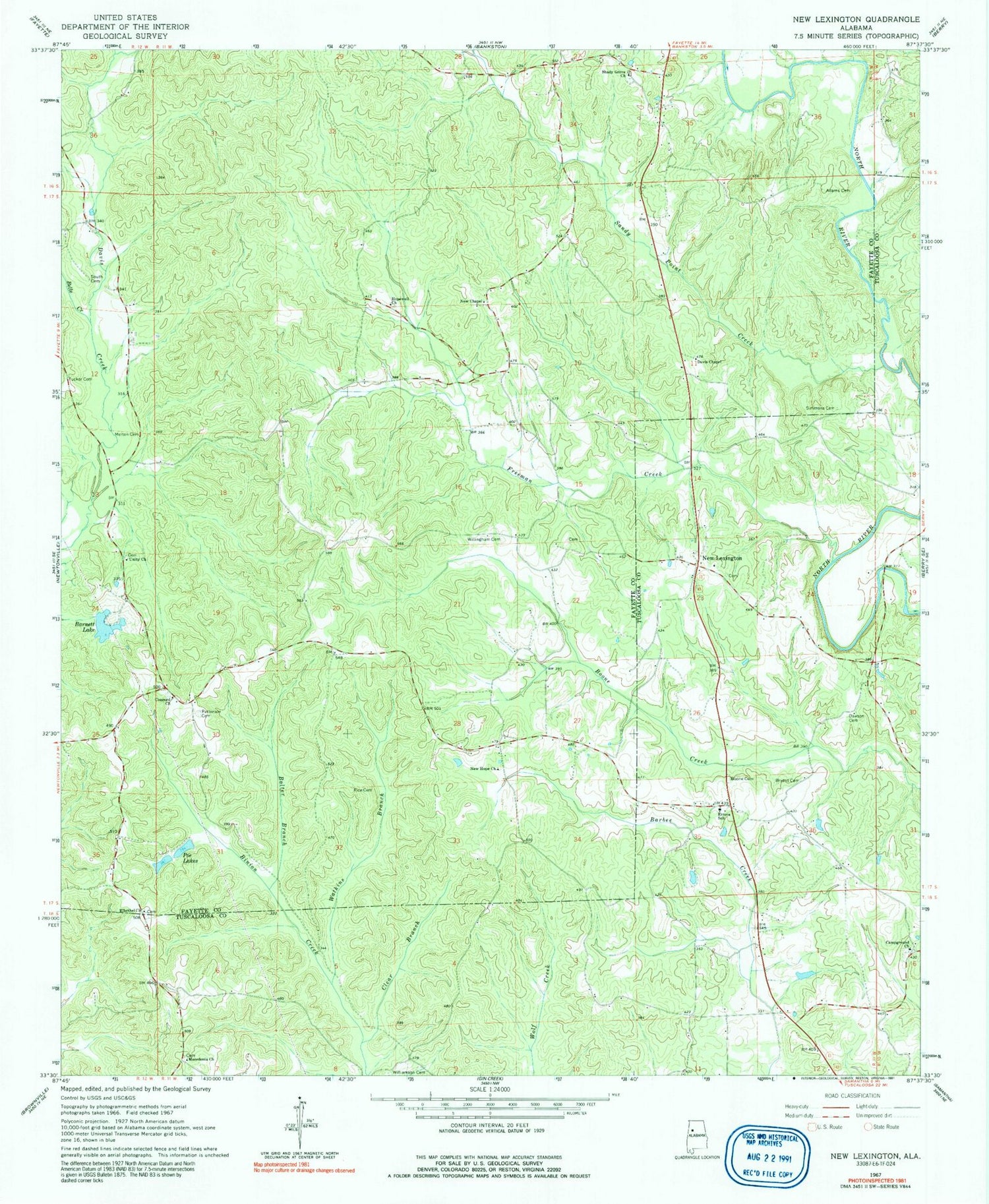 Classic USGS New Lexington Alabama 7.5'x7.5' Topo Map Image