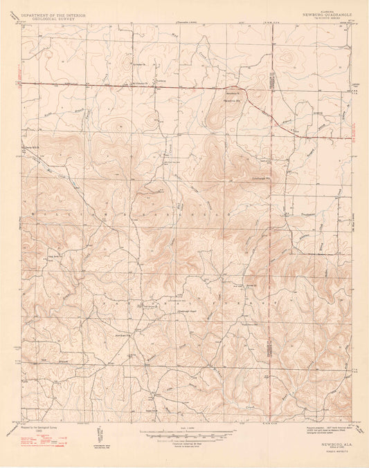 Classic USGS Newburg Alabama 7.5'x7.5' Topo Map Image
