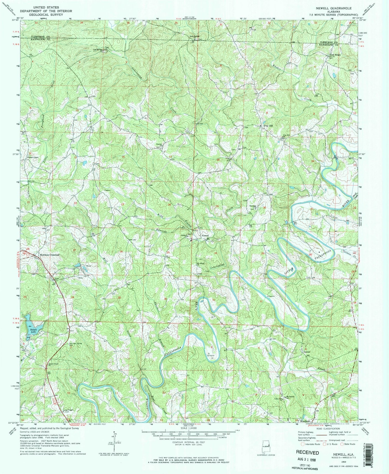 Classic USGS Newell Alabama 7.5'x7.5' Topo Map Image