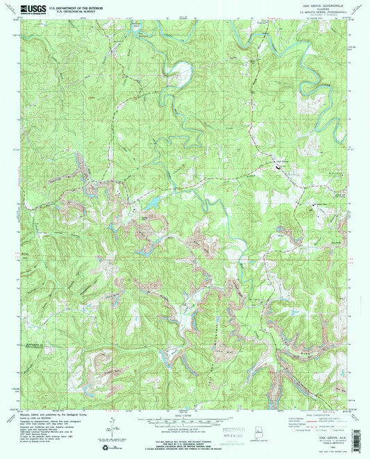 Classic USGS Oak Grove Alabama 7.5'x7.5' Topo Map Image