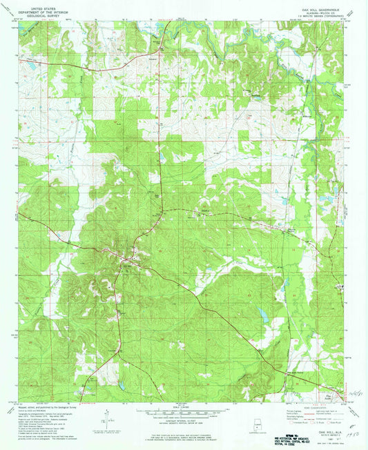 Classic USGS Oak Hill Alabama 7.5'x7.5' Topo Map Image