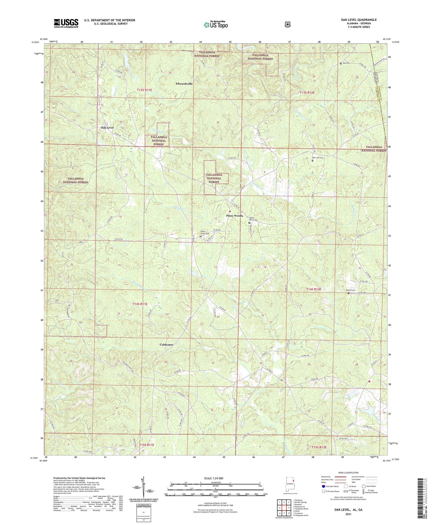 Oak Level Alabama US Topo Map Image