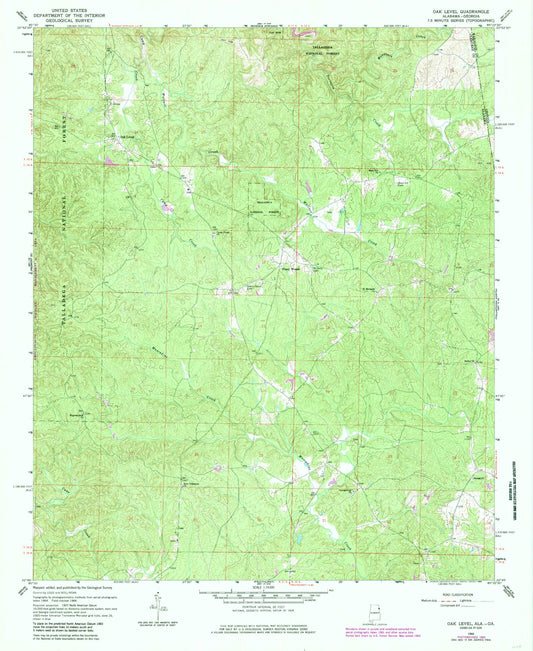 Classic USGS Oak Level Alabama 7.5'x7.5' Topo Map Image