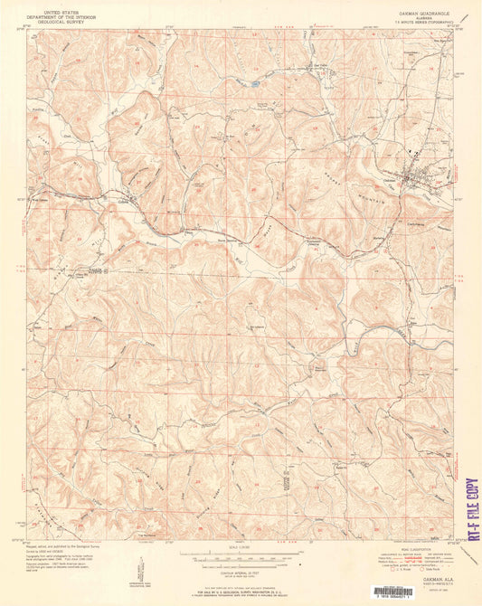 Classic USGS Oakman Alabama 7.5'x7.5' Topo Map Image