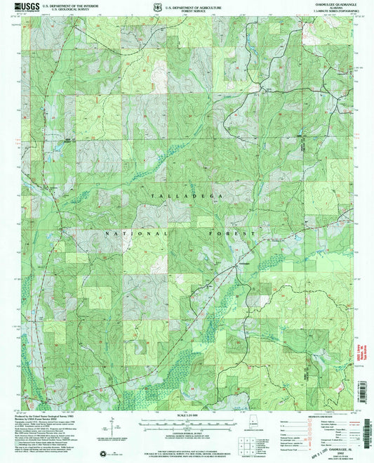 Classic USGS Oakmulgee Alabama 7.5'x7.5' Topo Map Image