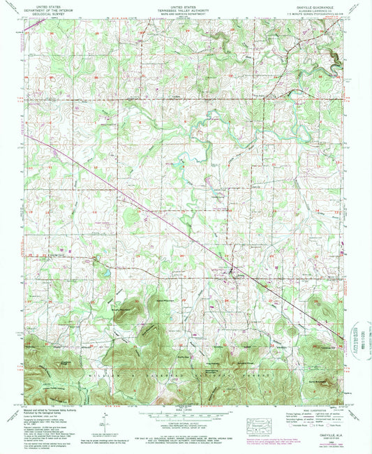 Classic USGS Oakville Alabama 7.5'x7.5' Topo Map Image