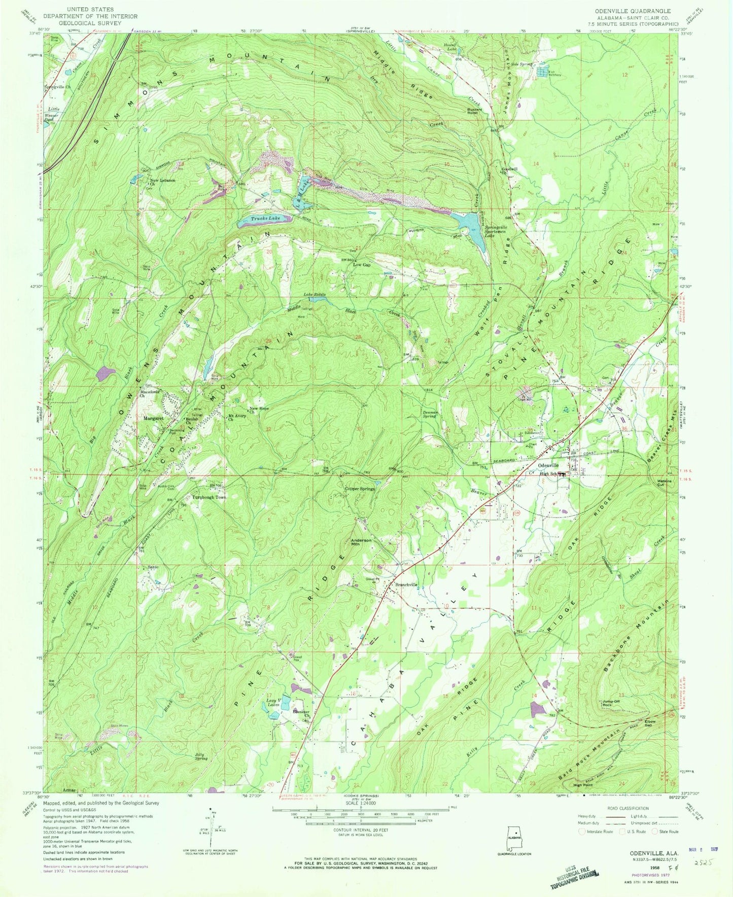 Classic USGS Odenville Alabama 7.5'x7.5' Topo Map Image