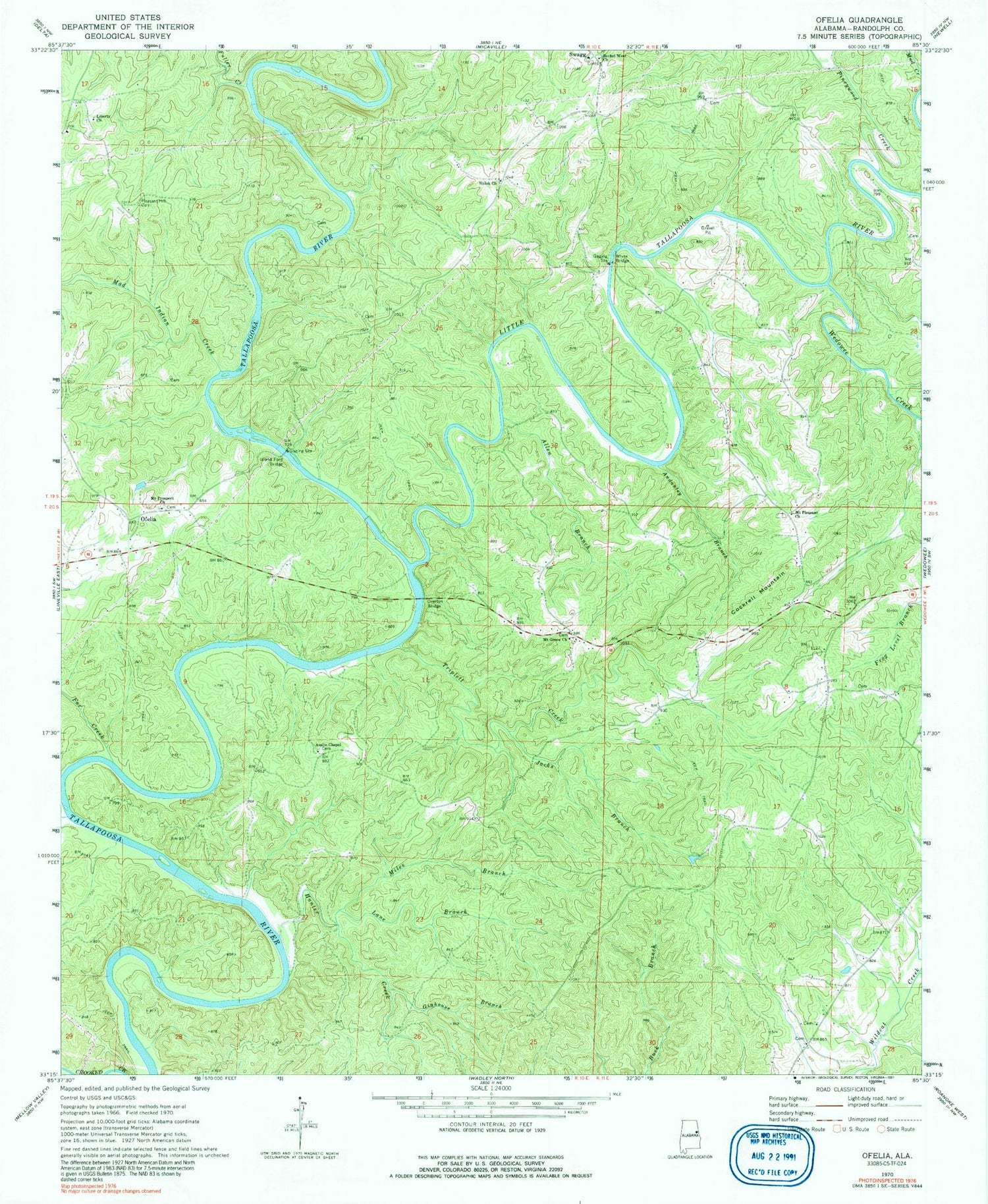 Classic USGS Ofelia Alabama 7.5'x7.5' Topo Map Image