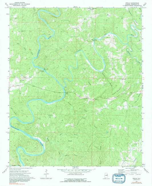 Classic USGS Ofelia Alabama 7.5'x7.5' Topo Map Image