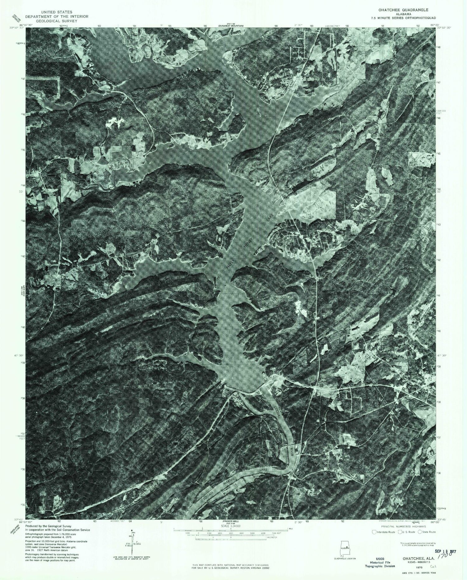 Classic USGS Ohatchee Alabama 7.5'x7.5' Topo Map Image