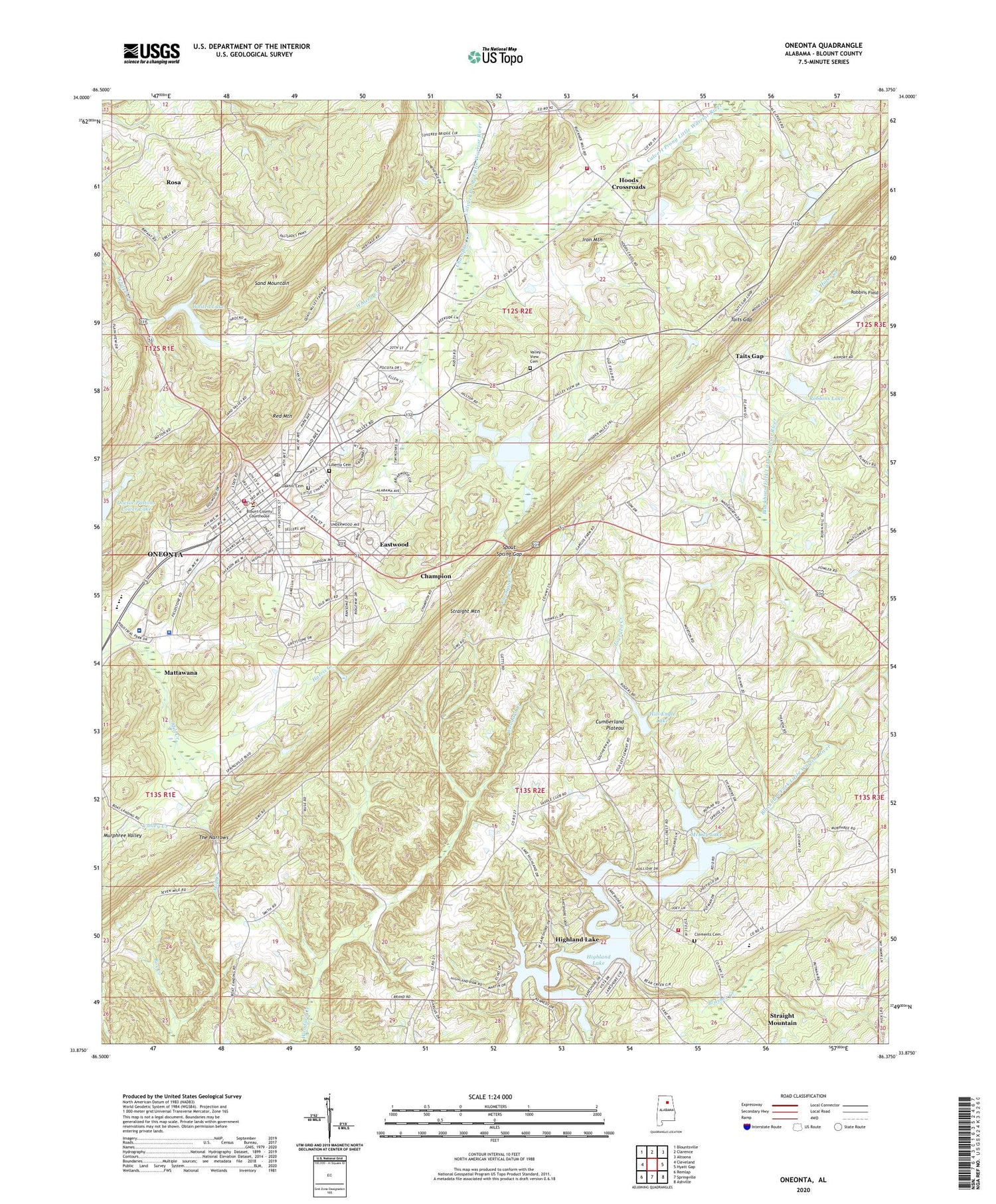 Oneonta Alabama US Topo Map Image