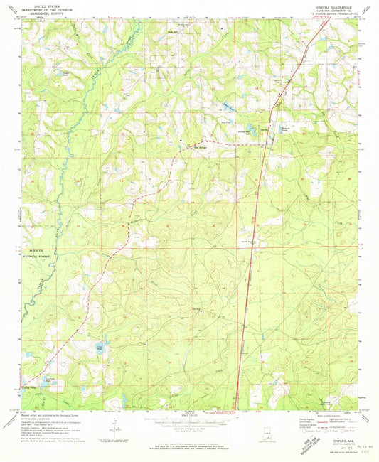 Classic USGS Onycha Alabama 7.5'x7.5' Topo Map Image