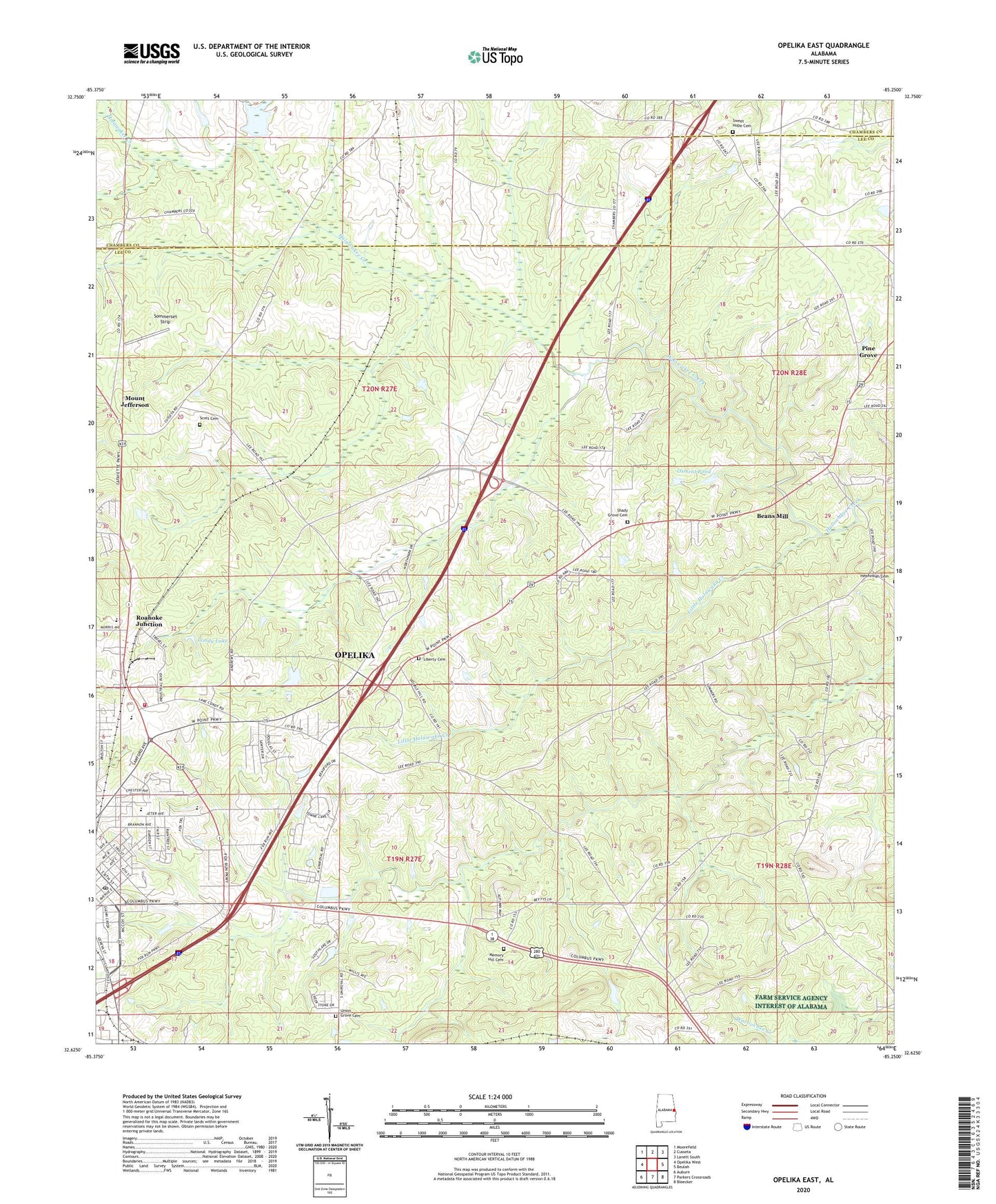 Opelika East Alabama US Topo Map Image