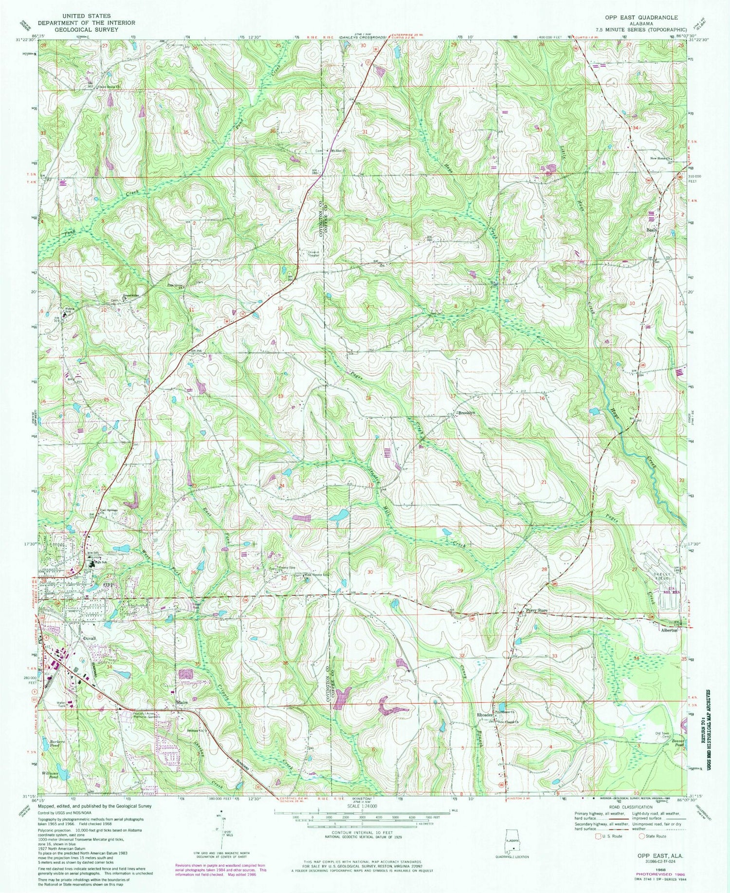 Classic USGS Opp East Alabama 7.5'x7.5' Topo Map Image