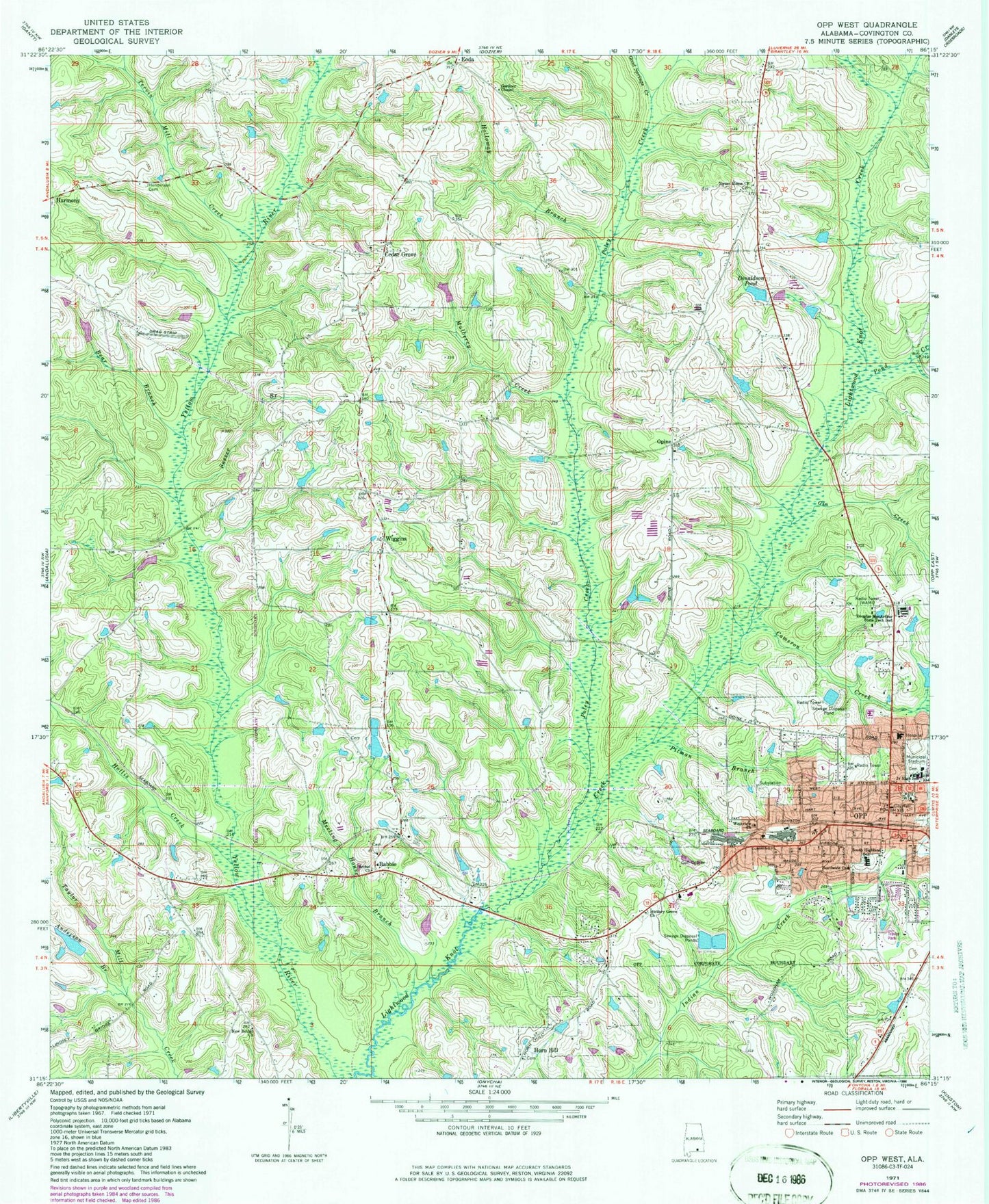 Classic USGS Opp West Alabama 7.5'x7.5' Topo Map Image