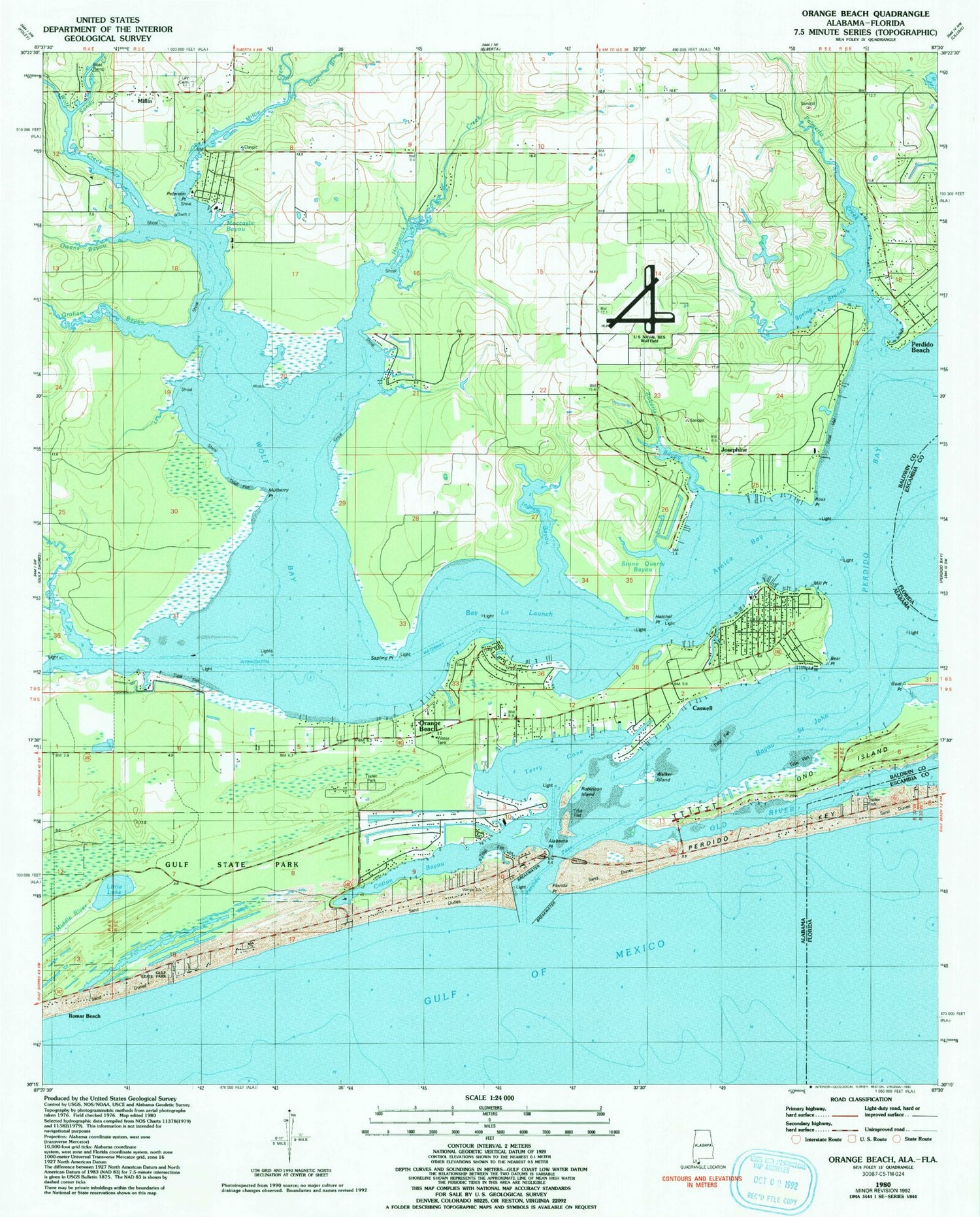 Classic USGS Orange Beach Alabama 7.5'x7.5' Topo Map Image