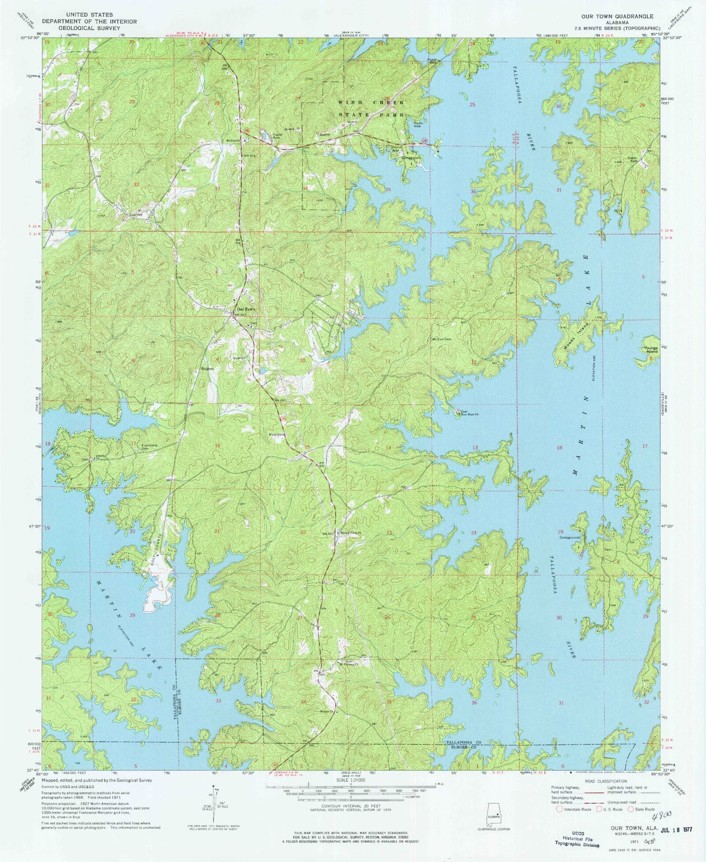 Classic USGS Our Town Alabama 7.5'x7.5' Topo Map Image