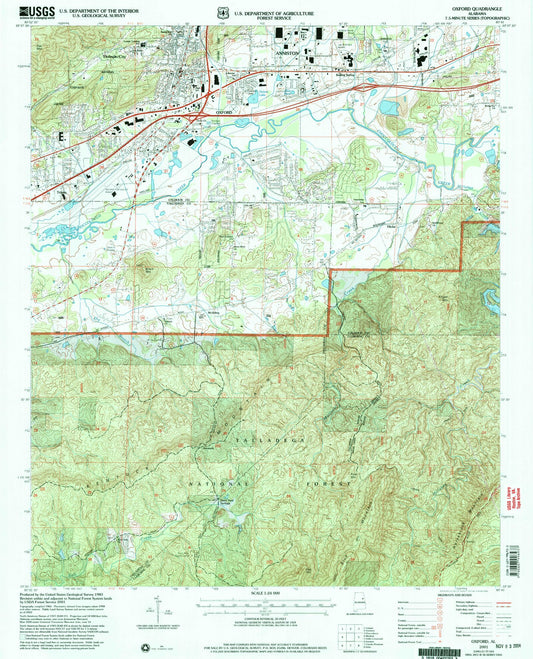 Classic USGS Oxford Alabama 7.5'x7.5' Topo Map Image