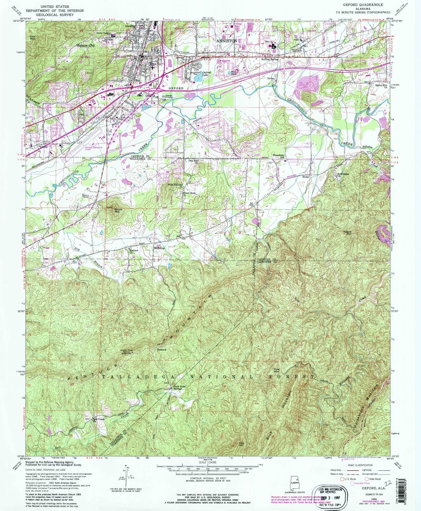 Classic USGS Oxford Alabama 7.5'x7.5' Topo Map Image