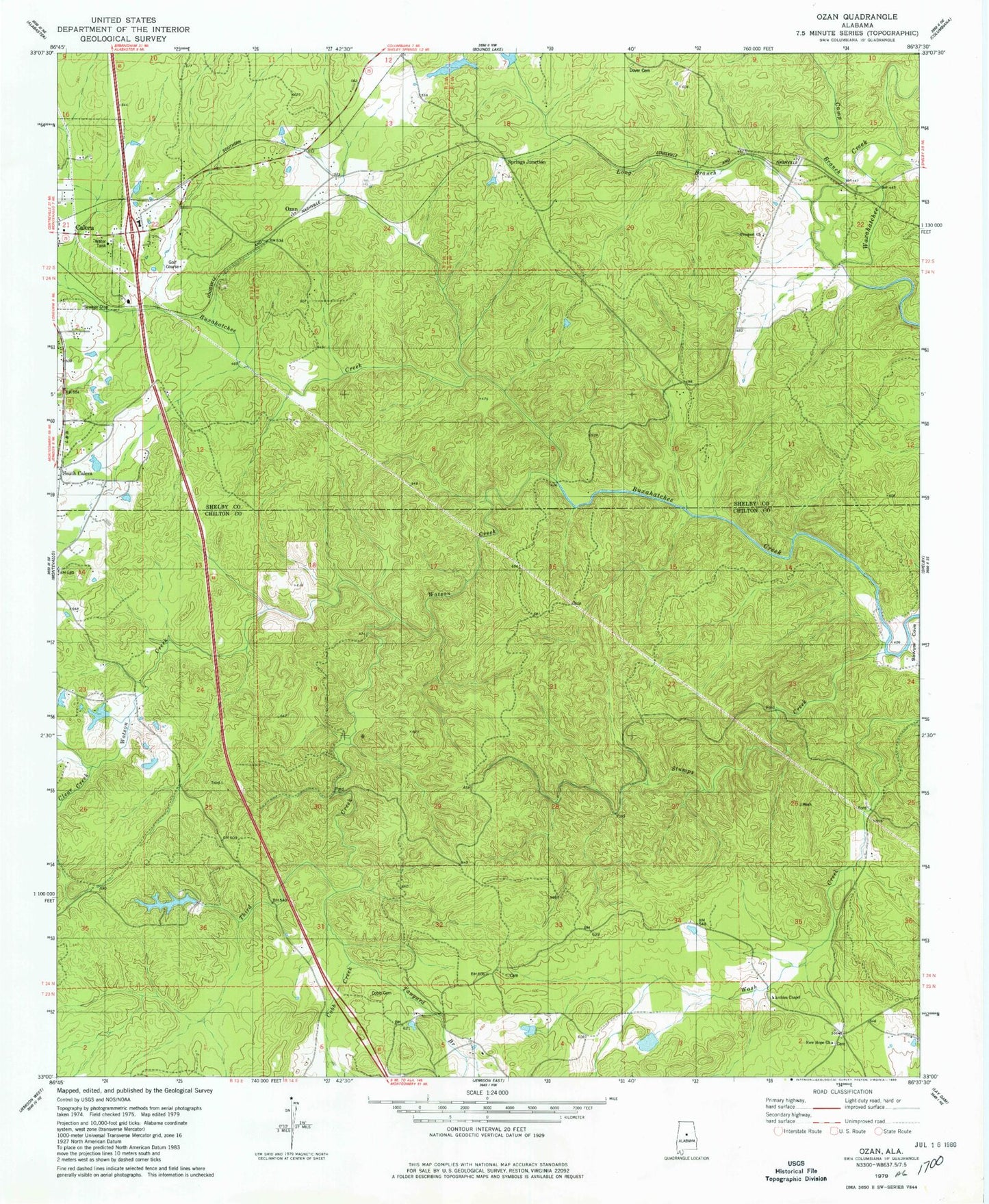 Classic USGS Ozan Alabama 7.5'x7.5' Topo Map Image