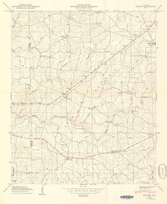 Classic USGS Painter Alabama 7.5'x7.5' Topo Map Image