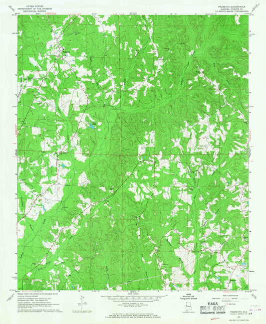 Classic USGS Palmetto Alabama 7.5'x7.5' Topo Map Image