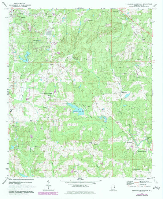 Classic USGS Parkers Crossroads Alabama 7.5'x7.5' Topo Map Image